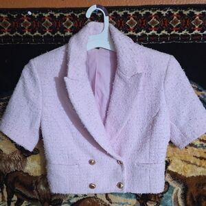 Express Pink Tweed Short-Sleeve Blazer